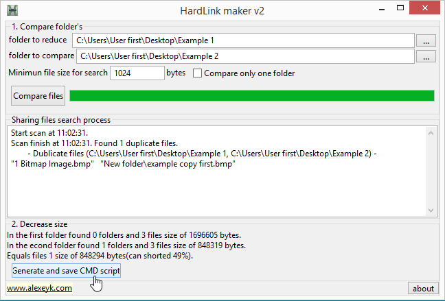 HLMaker программа для уменьшения размера одинаковых файлов - создание сценария для создания жёстких ссылок